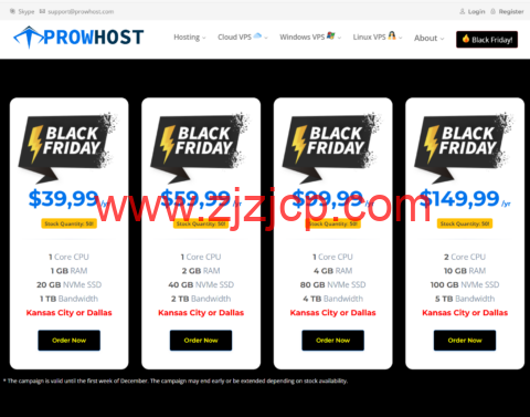 #Black Friday 2024#ProwHost：美国堪萨斯机房 vps，1 核/1GB 内存/20G NVMe/1TB 流量/1Gbps 带宽，$39.9/年